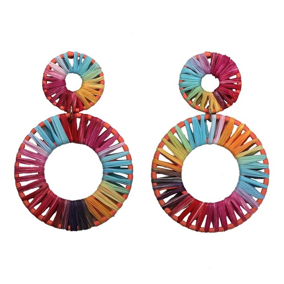 Sunny Skies Round Mutlticolored Rattan Earrings - Picture 3 of 4